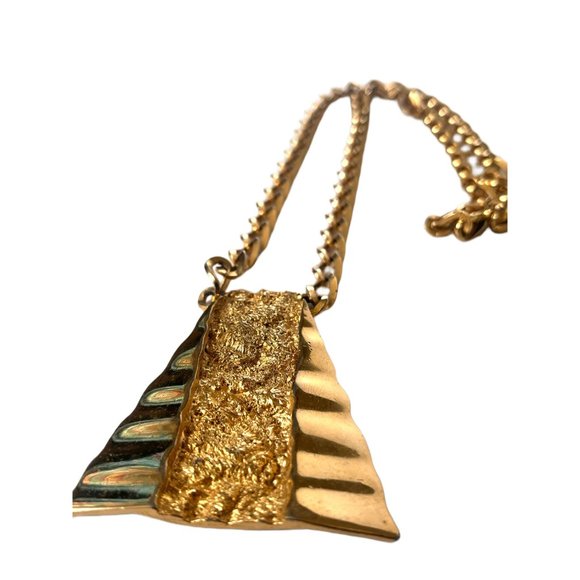 Vintage Gold Pyramid Nugget Necklace, Gold Pendant Necklace, Large Statement - Picture 3 of 10